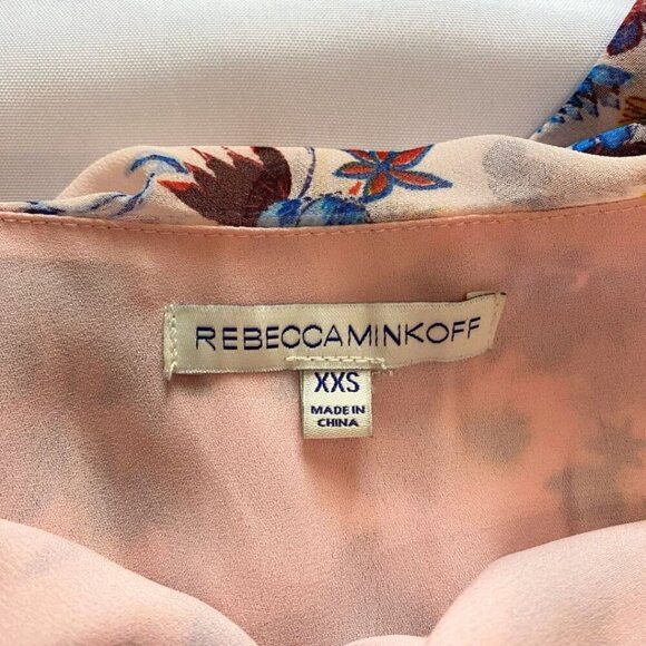 REBECCA MINKOFF MARLA PINK FLORAL RUFFLE LACE UP LAYERED MINI CHIFFON DRESS - Picture 6 of 9